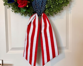 Patriotic Reversible Sash, Double Sided, Red and White Stripes & Stars Wreath Sash, 4th of July Wreath Sash, American Decor