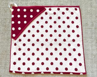 Soft Hooded Baby Towel – Red & White Polka Dot Bath Wrap – Small Toddler Beach Towel