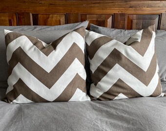 Brown & Off-White Chevron Pillow Covers, 16” x 17”, Farmhouse Pillows, Couch Pillows, Modern Pillow Covers, Minimal Pillows, Simple pillows
