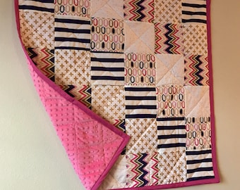 Handmade Quilt, Baby Girl, Modern Blanket, Small Baby Quilt, Pink Quilt, Crib Quilt, Pink Nursery