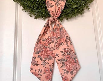 Peach Floral Wreath Sash, Spring Wreath Sash, Spring Door Decor, Peach Sash, Peachy Wreath, Easter Wreath, Easter Sash, Floral Spring Sash