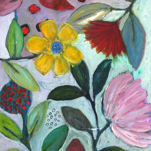 Abstract painting, Original floral painting, Landscape painting, "Summer Paradise", 11 x 14 acrylic painting on canvas