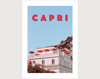 Italian Summer Capri Retro Photography Print,  home decor, wall art, PINK HOTEL CAPRI