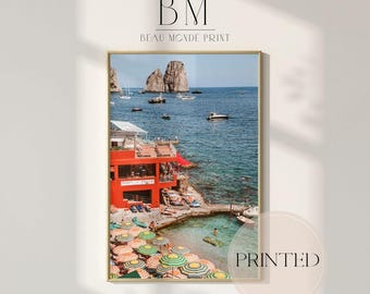 Capri Italy Wall Art Decor Photography Print – Faraglioni Rocks Photography, Italian Beach Club Poster, Amalfi Coast Mediterranean Travel