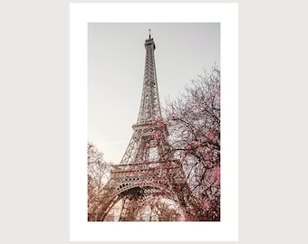 Paris Photography Print, Eiffel Tower and Spring Blossoms, Paris home decor, wall art