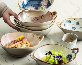 Japanese Noodle Bowl Ceramic Ramen Bowl with Handles Large Soup Bowl