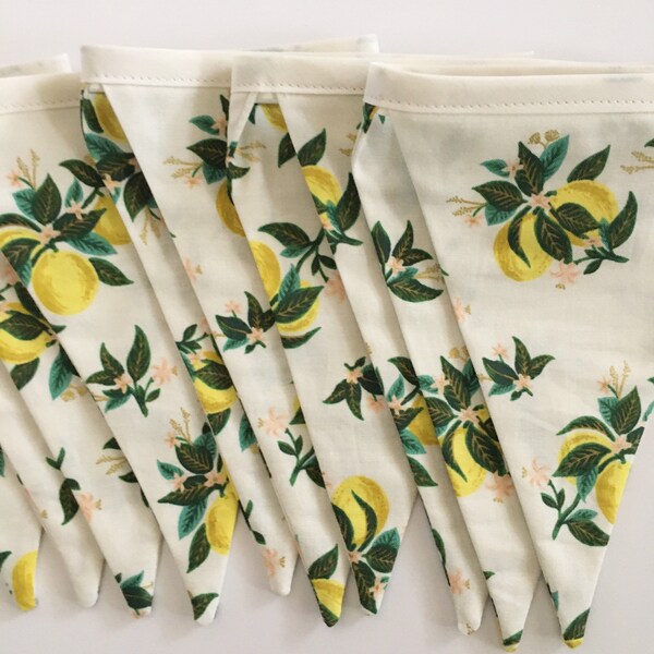 Rifle Paper Co. Fabric Banner. Lemon Citrus Fabric Banner. Primavera Bunting. Rifle Paper Co. Bunting. Large Lemon Banner.