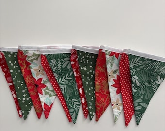 Christmas Fabric Bunting Banner: Red and Green Holiday Decor