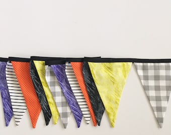 Halloween Fabric Bunting Banner, Orange, Black and Gray October Decor