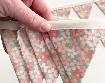 Floral Fabric Pennant Banner: Mint, Peach Spring Garland