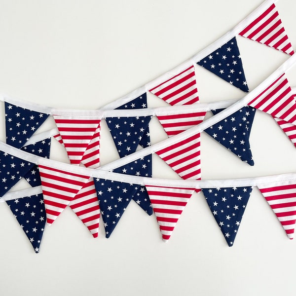 Mini Red, White and Blue Fabric Banner. Patriotic Banner. Stars and Stripes Fabric Banner.Mini Patriotic Bunting. Stars and Stripes bunting.