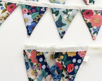 MINI Rifle Paper Co. vintage blossom fabric Banner. Floral Fabric Banner. Floral Bunting. Rifle Paper Co. Bunting. Vintage Blossom Banner.