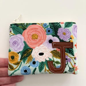 Rifle Paper Co. Floral Initial J Zipper Pouch, 4x5 inches