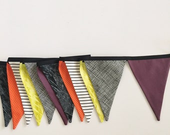 Halloween Fabric Bunting Banner: Orange, Black, & Patterned Flags
