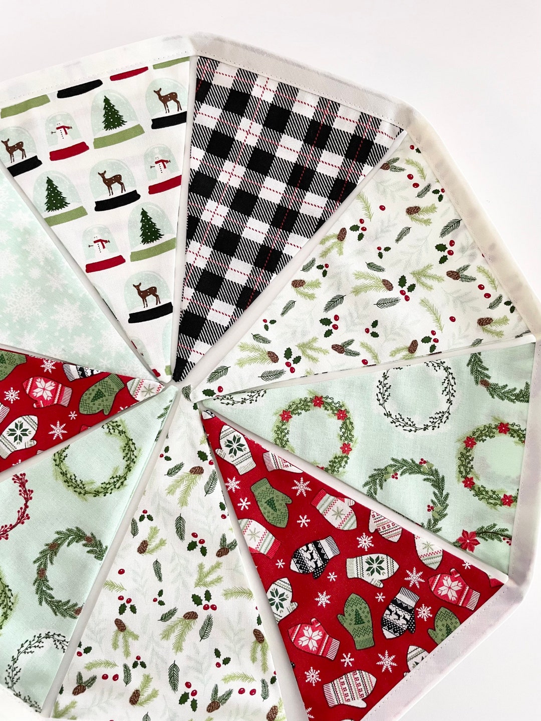 Christmas Fabric Banner. Christmas Tree Fabric Banner. Red and Green