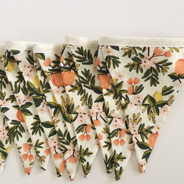 Rifle Paper Co. Fabric Banner. IVORY Background Citrus Fabric Banner. Primavera Bunting. Rifle Paper Co. Bunting. Large Citrus Banner.