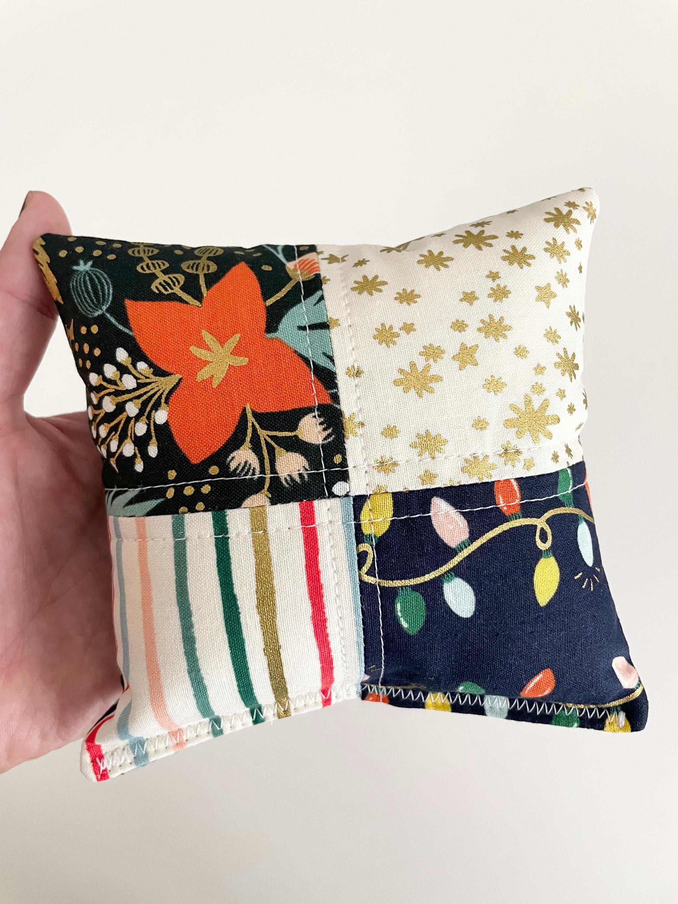MINI Decorative Christmas Pillow. Scrappy Quilted Mini Pillow. Etsy UK