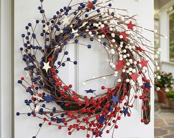 Red White Blue Berry Wreath – Americana Summer Door Decor