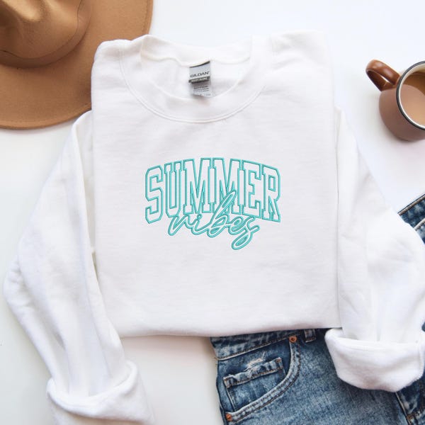 Summer vibes embroidered jumper, soft cotton fleece, relaxed fit