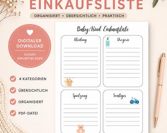 Liste de courses pour bébé/enfant | Liste pour enfants | Agenda pour maman | Organisation familiale | Liste numérique | Liste de courses pour enfants | Liste d'équipement