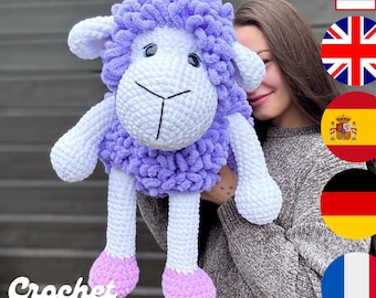 Crochet Sheep PDF Pattern, Super Fluffy Plush Lamb Amigurumi Toy DIY, Easy Christmas & Holiday Gift Project for Makers Chunky Yarn Crafts