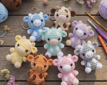 Mini Cow Crochet Pattern PDF, Amigurumi Keychain Pattern, Cow Plush, Cute Kawaii Animal, Beginner Friendly DIY Gift