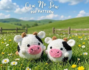 Cow No Sew Crochet Pattern PDF | Mini Amigurumi Cow | Beginner Friendly | Low Sew Plush | Instant Download