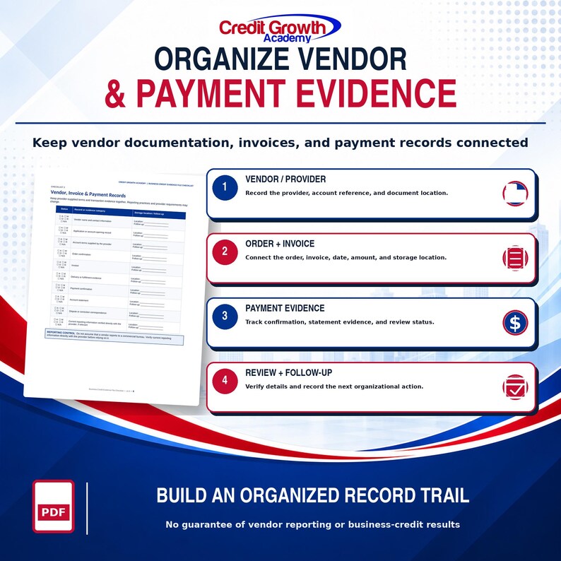 BCEFC vendor and payment evidence use case with an actual checklist page and four organizational steps.