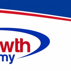 May include: A white rectangular graphic featuring the text Credit Growth Academy in red and blue lettering. A blue swoosh curves above the word Credit, and a red and blue curved line borders the top edge of the white background.