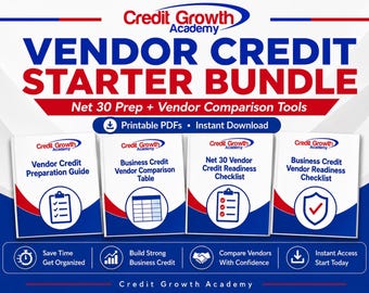 Vendor Credit Starter Bundle, Net 30 Vendor Checklist, Business Credit Vendor Prep, Vendor Account Tracker, Printable PDF