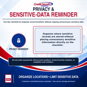 CGA privacy reminder advising users to organize record locations without entering unnecessary sensitive information.