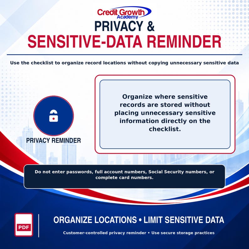 CGA privacy reminder advising users to organize record locations without entering unnecessary sensitive information.