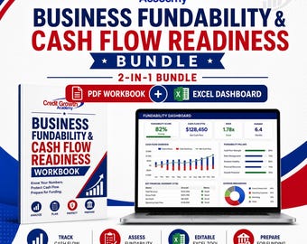 Business Fundability Cash Flow Bundle | PDF Workbook + Excel Dashboard | Small Business Funding Readiness Tracker | Debt & Cash Flow Planner