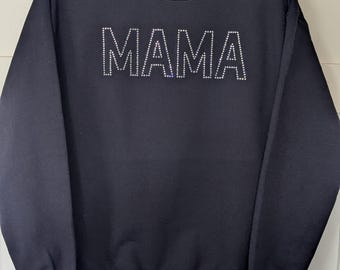 Sudadera con cuello redondo y pedrería para mamá, camiseta brillante para mamá, top glamuroso y acogedor.