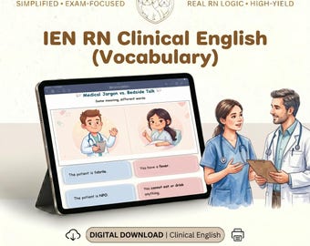 Guida di inglese clinico IEN RN / Comunicazione infermieristica ESL / OET / IELTS / Download digitale
