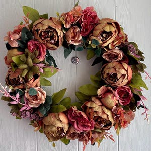 Autumn Peony, Hydrangea & Rose Front Door Wreath | Luxury Autumn Door Decoration | Harvest Home Décor