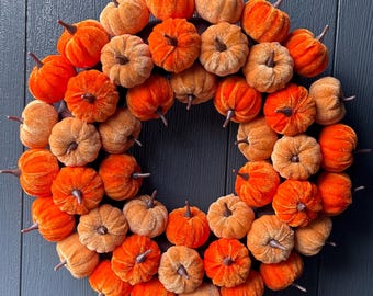 Mini Pumpkin Front Door Wreath, Fall Harvest Decor, Autumn Home Accent