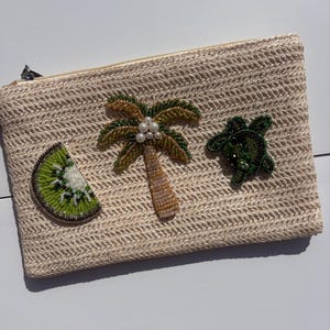 Beaded Tropical Patch Woven Clutch Bag | Embellished Summer Holiday Accessory