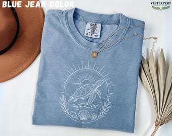 Komfort Farben Meeresschildkröte Shirt, Küstenkreis Grafik T-Shirt, Strand Urlaub Shirt, Ozean Liebhaber Sommer T-Shirt, Schildkröte Geschenk für sie, süßes T-Shirt