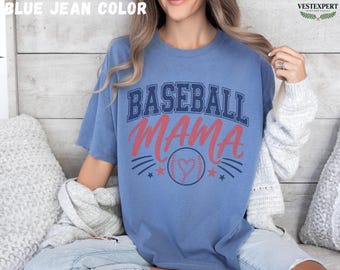 Comfort Colors Baseball Mama Shirt, Retro Game Day Tee, Heart Baseball Graphic, Coquette Sports Mom Gift, Cute Team Mama T-Shirt, For Her