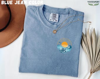 Comfort Colors Turtle Pocket Shirt, Ocean Sunset Tee, Small Front Graphic, Beach Vacation Shirt, Coastal Summer Gift For Her, Cute Tee