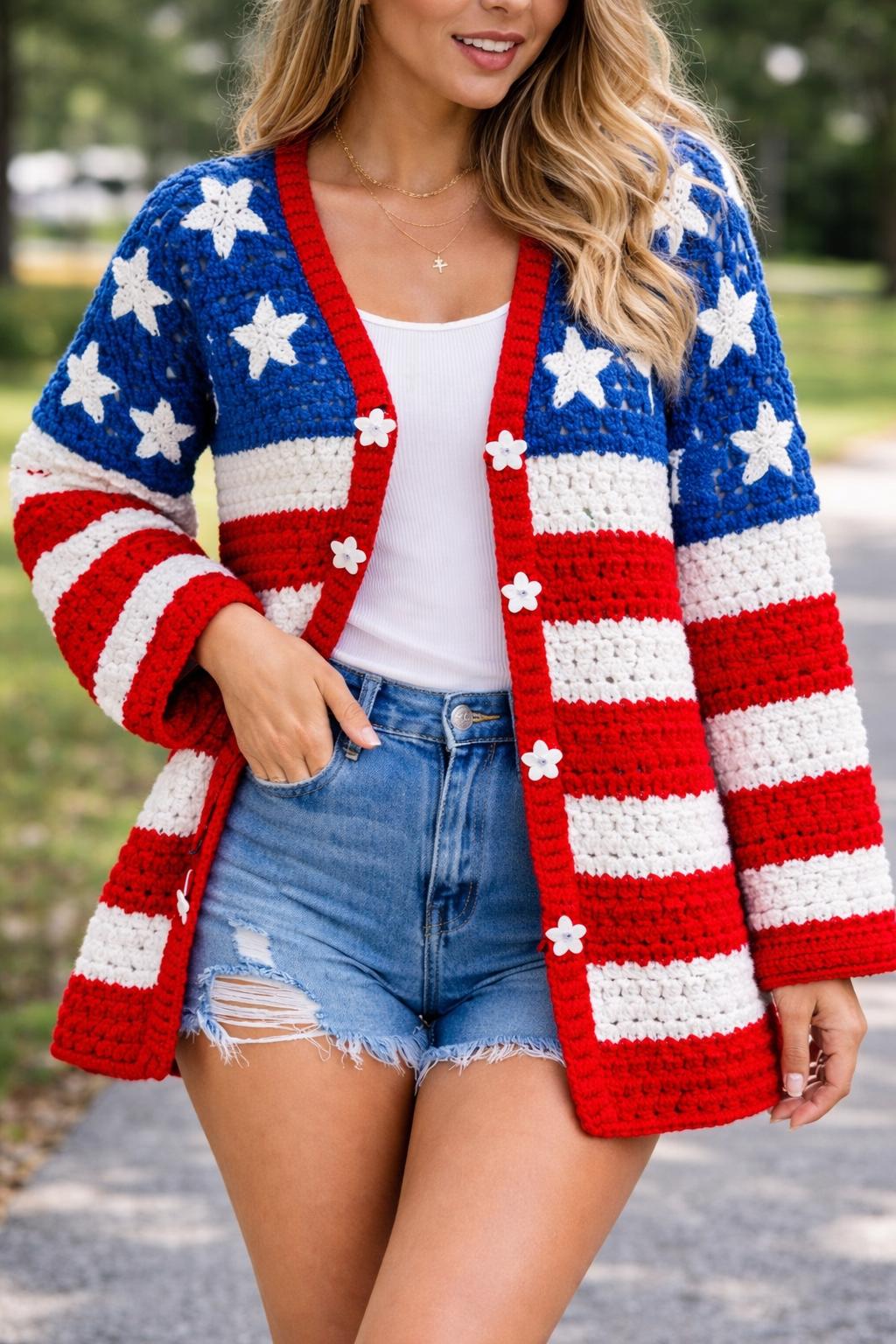 39 American Flag Crochet Patterns to Show Your Patriotic Style 27 American Flag Crochet Cardigan Pattern Patriotic Stars