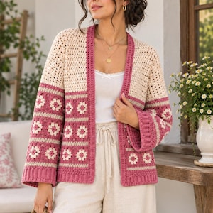 Granny Square Cardigan Crochet Pattern | Boho Patchwork Sweater PDF | Beginner Friendly