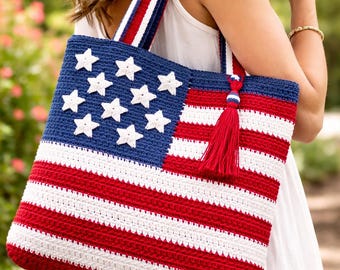 Patroon draagtas gehaakte Amerikaanse vlag | Zelfstudie Stars Stripes-draagtas voor beginners (pdf-download)