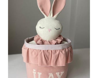 Gepersonaliseerde konijnenmand | Aangepast babycadeau | Kinderkamerdecoratie
