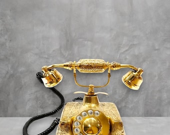 Teléfono giratorio de latón ornamentado, teléfono de escritorio europeo antiguo, decoración de oficina victoriana