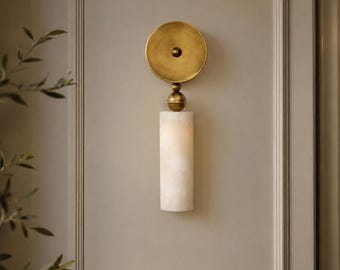 Brass Alabaster Wall Sconce, Modern Stone Light, Mid Century Lamp, Luxury Bedroom Lighting