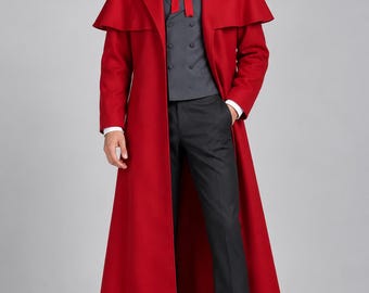 Cappotto gotico rosso da uomo / Lungo cappotto vittoriano