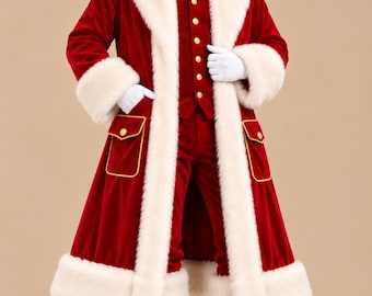Costume natalizio da uomo / Abito festivo in velluto rosso / Completo invernale festivo