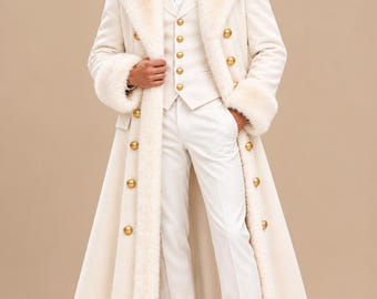 Cappotto lungo bianco da uomo / Cappotto elegante per Natale / Abito di lusso per le vacanze